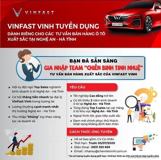 VinFast Vinh Tuyển Dụng "Chiến Binh" Tư Vấn Bán Hàng